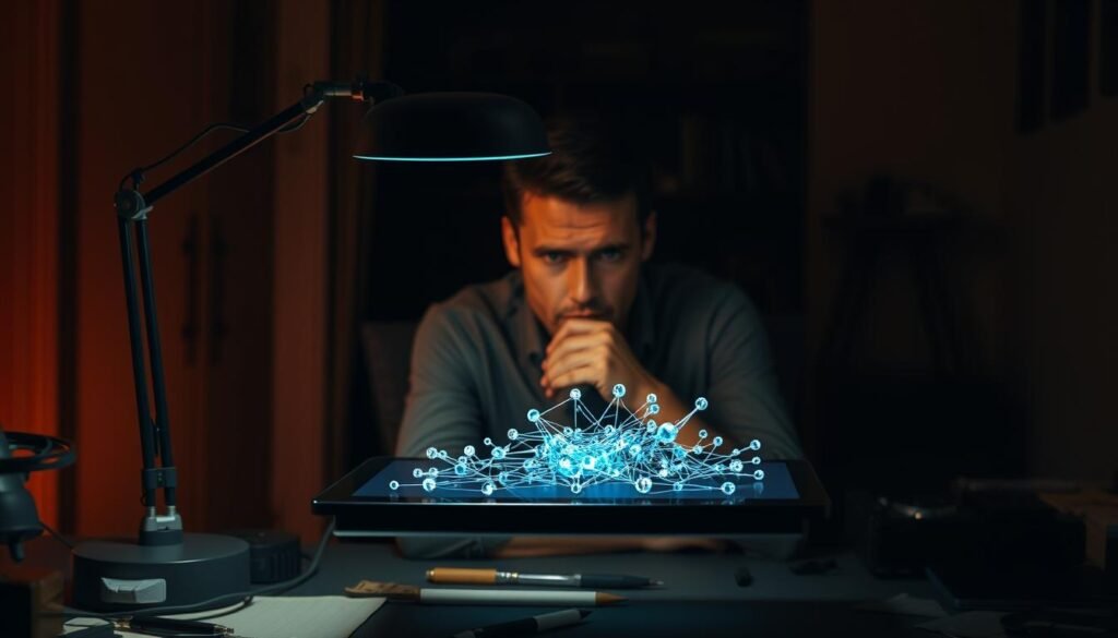 A-dimly-lit-room-illuminated-by-a-single-desk-lamp-casting-warm-pensive-light.-In-the-1024x585 AI-Assisted Psychological Treatment: Transforming Mental Health