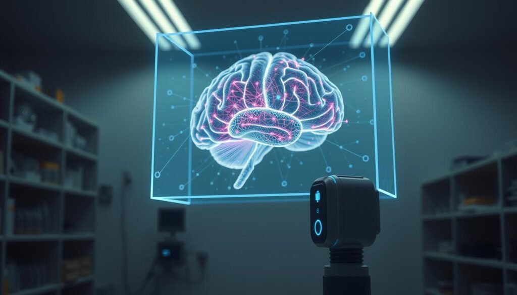 A-floating-holographic-display-hovers-in-a-dimly-lit-laboratory-projecting-a-3D-visualization--1024x585 AI Chatbots: Innovative Tools for Managing Depression