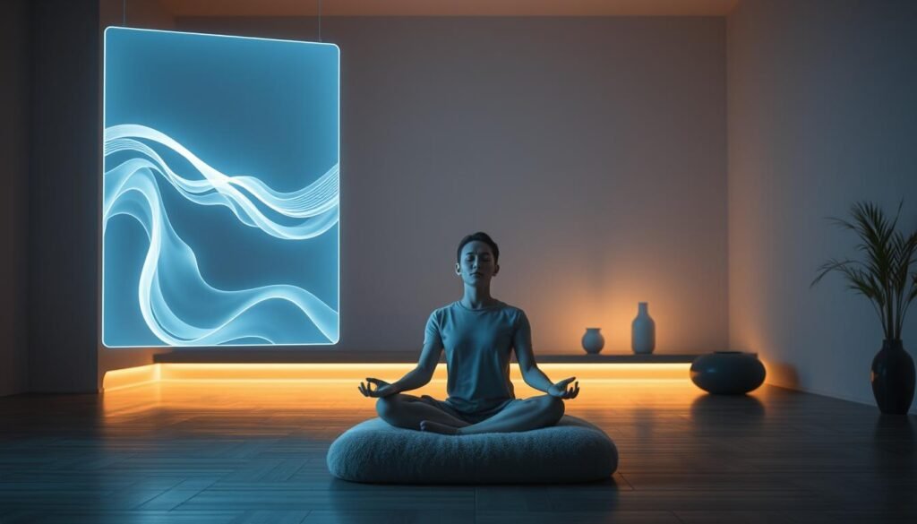 A-serene-dimly-lit-room-with-a-glowing-holographic-interface-suspended-in-the-air.-The-1024x585 Unlock Inner Peace with These AI Meditation Apps