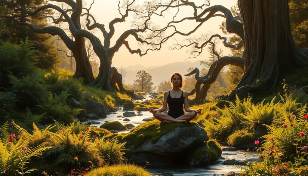 A-serene-landscape-bathed-in-warm-golden-light.-In-the-foreground-a-person-sits-cross-legged--1024x585 AI and Mindfulness: Finding Balance in the Tech Era