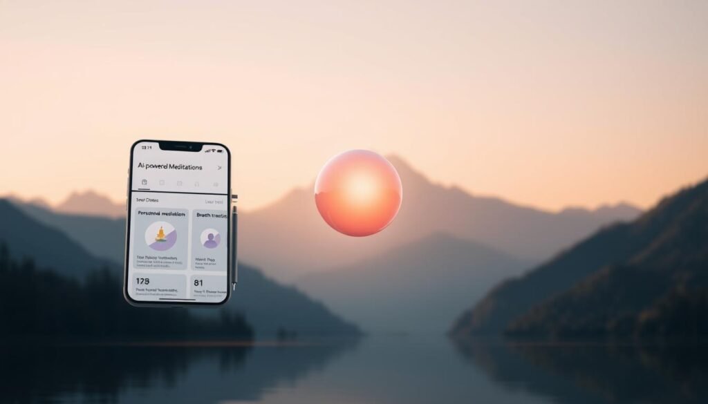 A-serene-meditation-app-interface-floats-amidst-a-tranquil-landscape.-In-the-foreground-a-1024x585 Discover the Best AI Meditation Tools