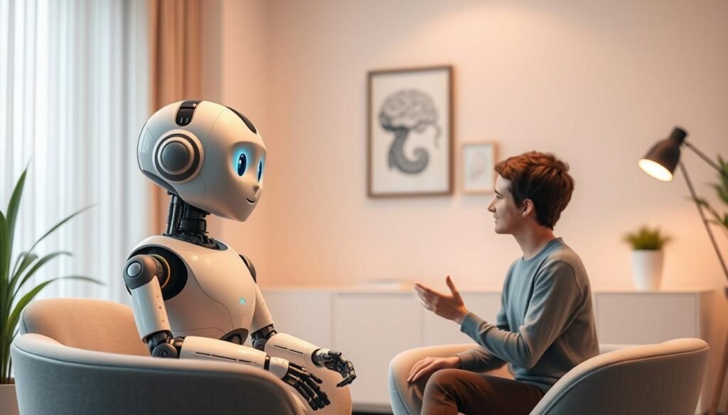 A-serene-warm-lit-office-setting-with-a-thoughtful-approachable-AI-chatbot-avatar-conversing--1024x585 AI-Powered Mental Health Solutions You Need