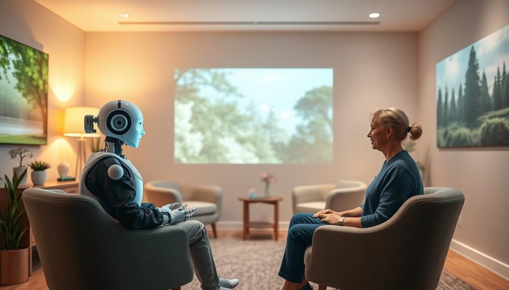 An-inviting-therapists-office-with-warm-lighting-and-comfortable-furniture.-In-the-foreground-1024x585 AI Therapy Chatbots: Your Digital Mental Health Companion