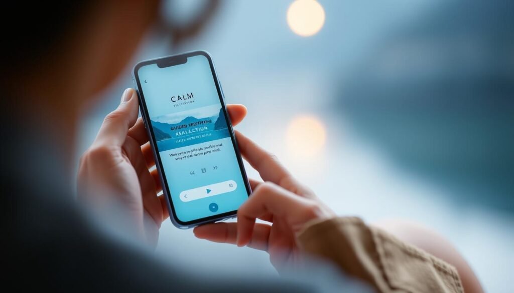 Generate-an-image-of-a-person-using-Calm-on-their-phone-with-a-relaxing-background-and-guided--1024x585 Discover the Leading AI Mindfulness Tools for Well-Being