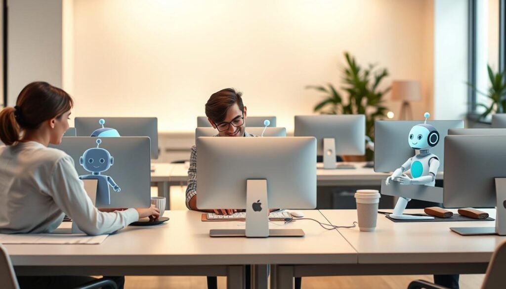 A-calm-modern-office-environment-with-employees-relaxing-and-interacting-with-AI-chatbots-on-1024x585 AI-Powered Solutions to Reduce Stress and Boost Productivity