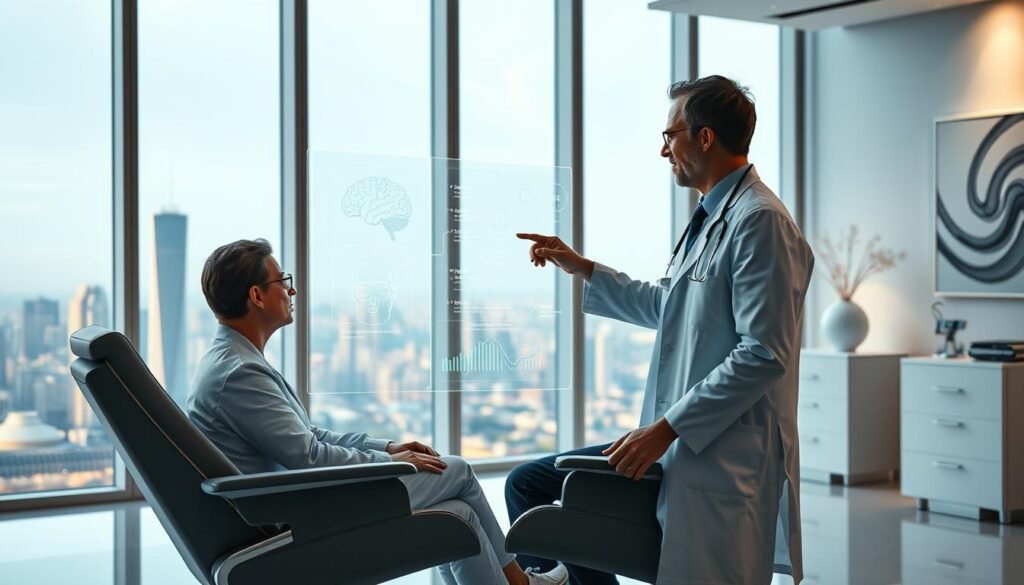 A-sleek-futuristic-medical-office-with-floor-to-ceiling-windows-overlooking-a-bustling-city-1024x585 How AI Can Boost Your Mental Health and Wellbeing