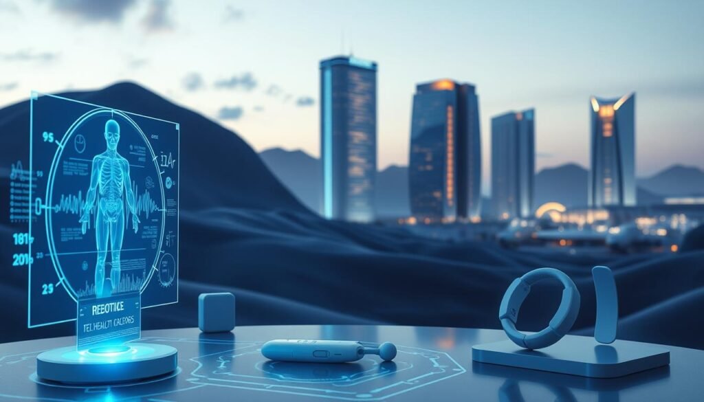 A-futuristic-landscape-depicting-the-evolution-of-AI-healthcare-technology.-In-the-foreground--1024x585 How AI is Revolutionizing Personal Wellness and Self-Care