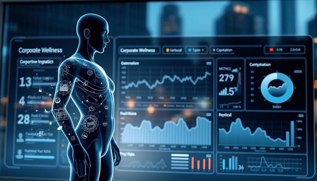 A-high-tech-medical-dashboard-displays-real-time-biometric-data-from-a-network-of-wearable-1024x585 Corporate Wellness AI: Revolutionize Employee Health