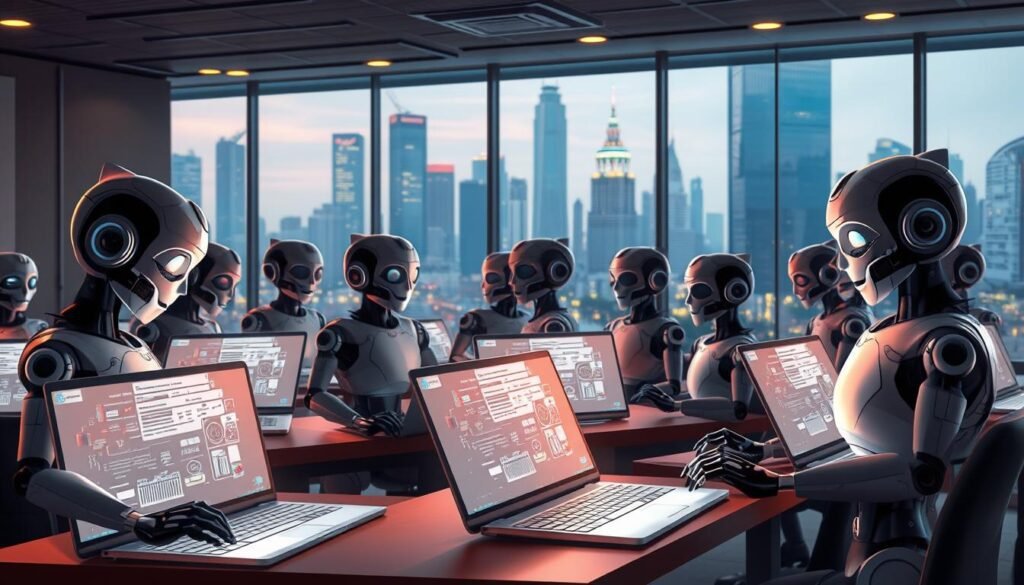 A-room-filled-with-AI-chatbots-each-one-a-unique-entity-with-a-distinct-personality.-Sleek-1024x585 Harness the Power of AI to Enhance Your Productivity