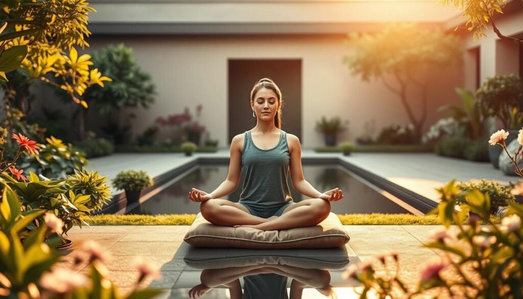 A-serene-garden-oasis-bathed-in-soft-warm-lighting.-In-the-foreground-a-person-sits-1024x585 Your 10-Minute AI-Guided Mindfulness Break