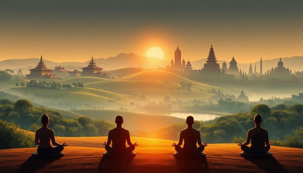A-serene-landscape-depicting-the-evolution-of-mindfulness-practices-throughout-history.-In-the--1024x585 Your 10-Minute AI-Guided Mindfulness Break