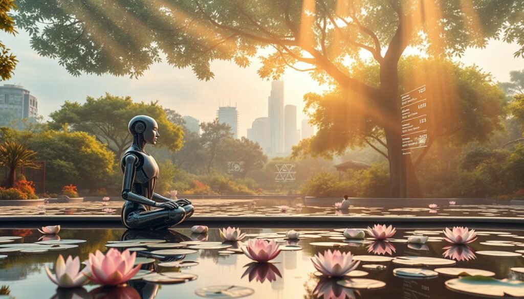 A-serene-meditation-garden-with-a-tranquil-pond-and-floating-lotus-blossoms.-In-the-1024x585 Mindful AI: Transforming Your Life for the Better