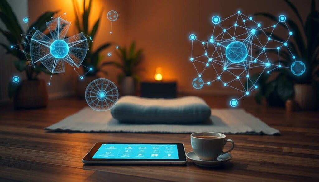 A-serene-meditation-space-illuminated-by-soft-warm-lighting.-In-the-foreground-an-AI-powered-1024x585 How AI and Mindfulness Intersect for Personal Growth