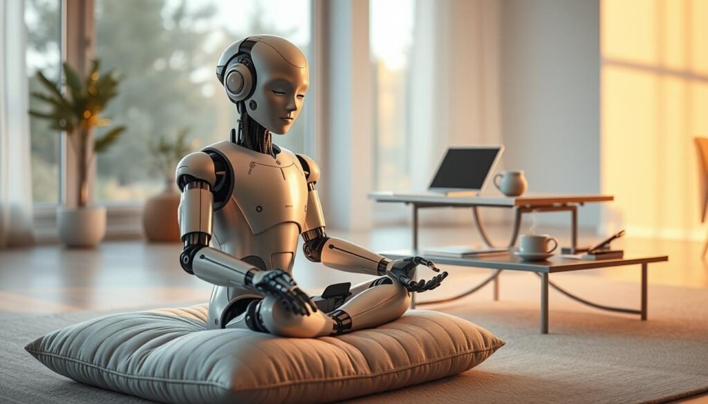 A-serene-morning-scene-of-a-mindful-AI-robot-engaged-in-its-daily-routine.-In-the-foreground-1024x585 Mindful AI: Transforming Your Life for the Better