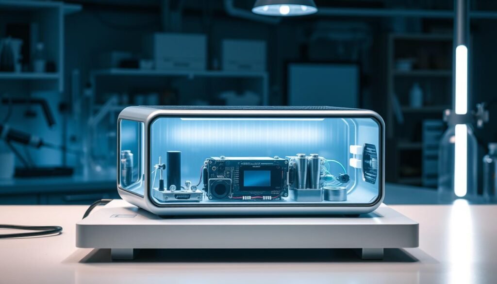 A-sleek-futuristic-infrasonic-resonance-device-rests-on-a-minimalist-workbench-its-advanced-1024x585 Sensate Features: Enhance Your Sleep Experience