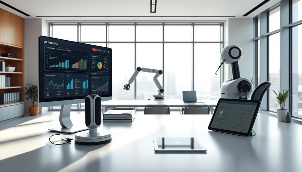 A-sleek-minimalist-office-setting-with-an-expansive-desk-showcasing-an-array-of-cutting-edge-1024x585 Harness the Power of AI to Enhance Your Productivity