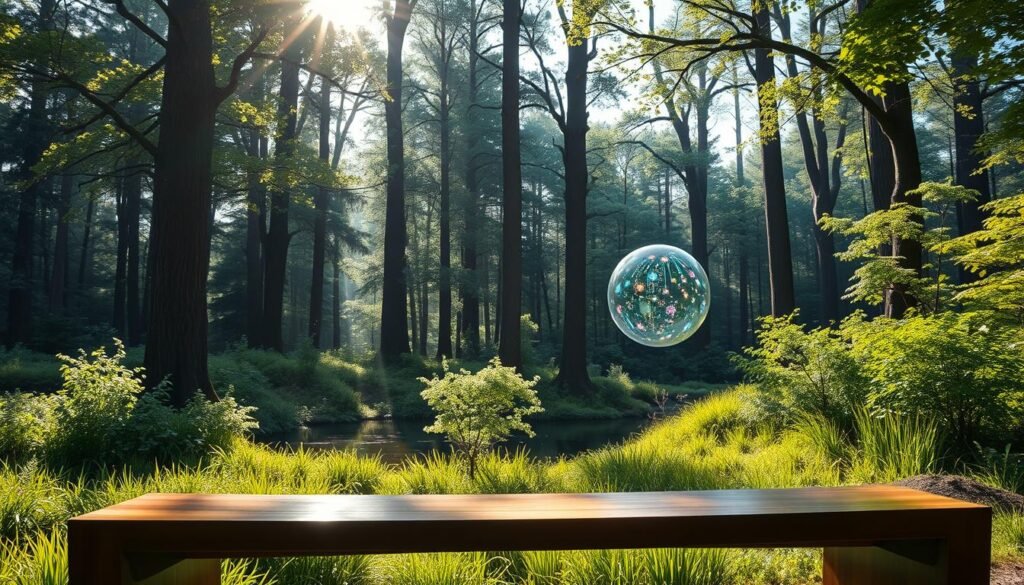 A-tranquil-forest-glade-sunlight-filtering-through-the-lush-canopy-illuminating-a-serene-1024x585 Can Technology Really Make You More Mindful?
