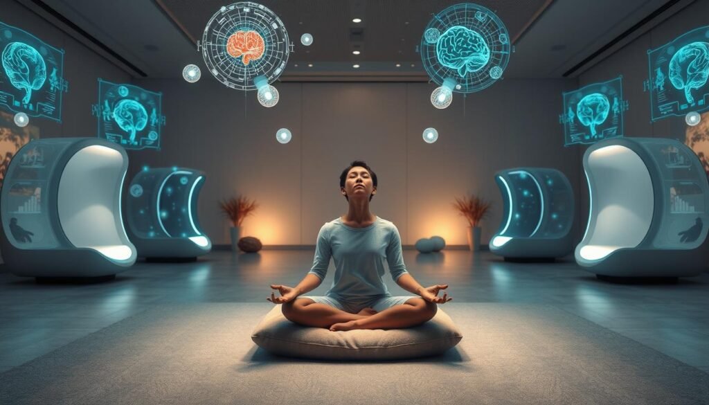 A-tranquil-meditation-room-filled-with-advanced-AI-technologies.-In-the-foreground-a-person-1024x585 How AI and Mindfulness Intersect for Personal Growth