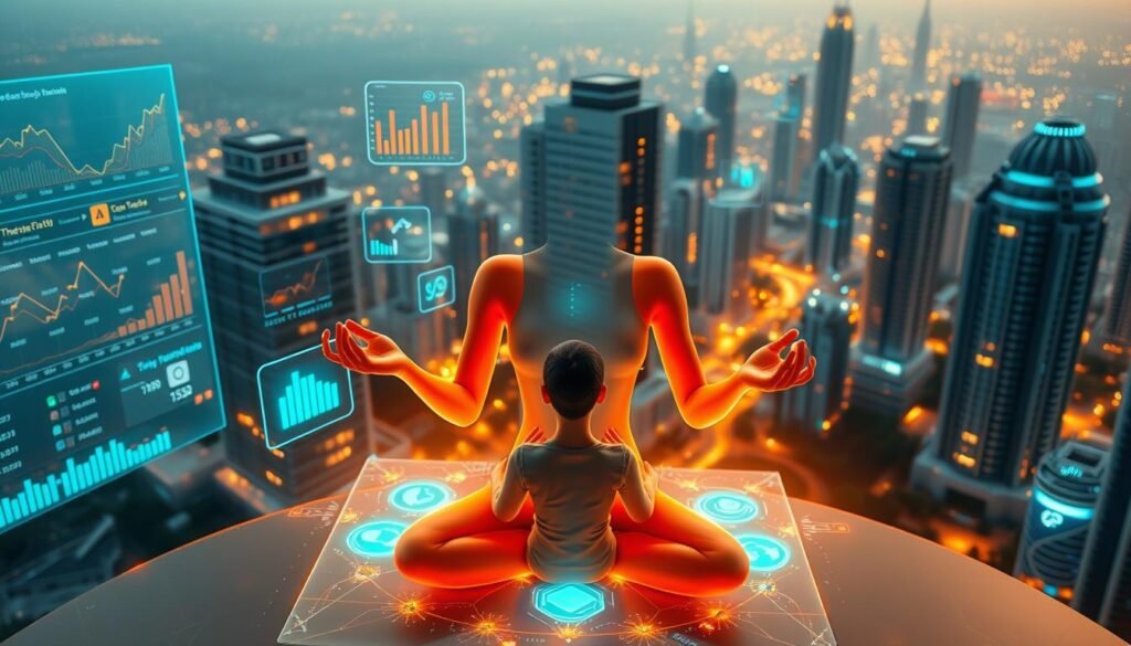 A-vibrant-digital-landscape-with-holographic-interfaces-data-visualizations-and-AI-powered-1024x585 The Role of AI in Improving Mental Health