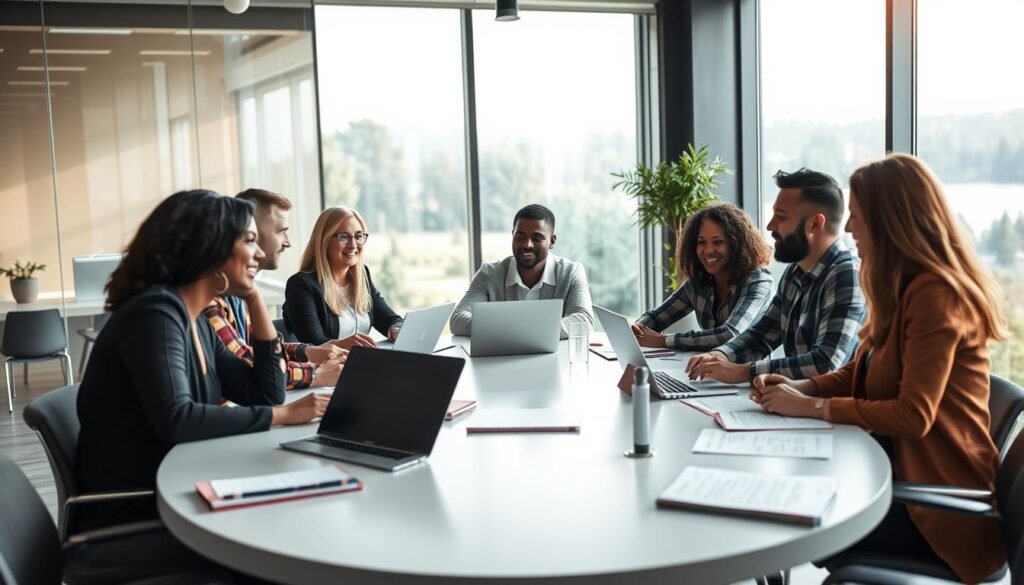 A-well-lit-modern-office-setting-with-a-group-of-diverse-professionals-engaged-in-a-1024x585 AI-Powered Stress Relief: Discover Effective Techniques